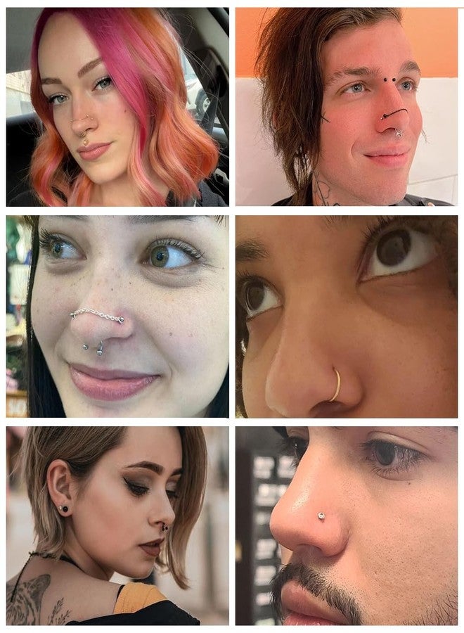 LOREMOW 38Pcs 316L Stainless Steel Nose Chain for Women Men Heart Nose Ring Chain Double Nose Chain Piercing Across Nose CZ Nose Piercing Stud Nostril Jewelry Black L - Image 5